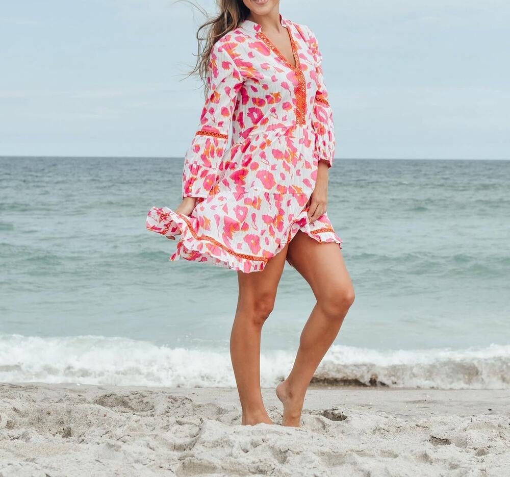 La Plage Alison Long Sleeve Dress pink Leopard Size Medium